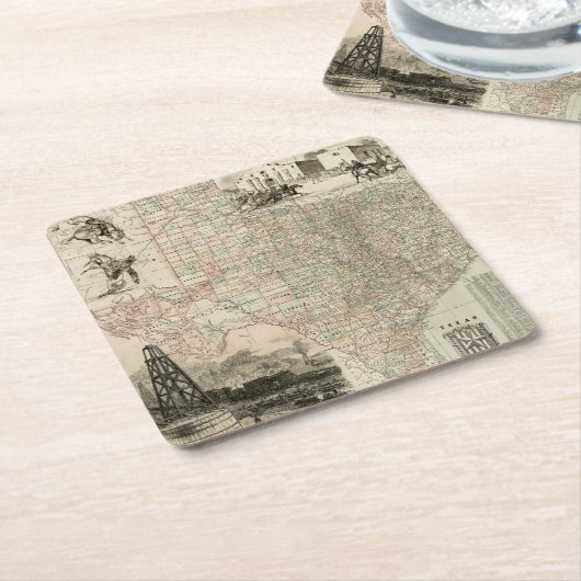 Kaart van Texas met County Borders Kartonnen Onderzetters (Schuin)