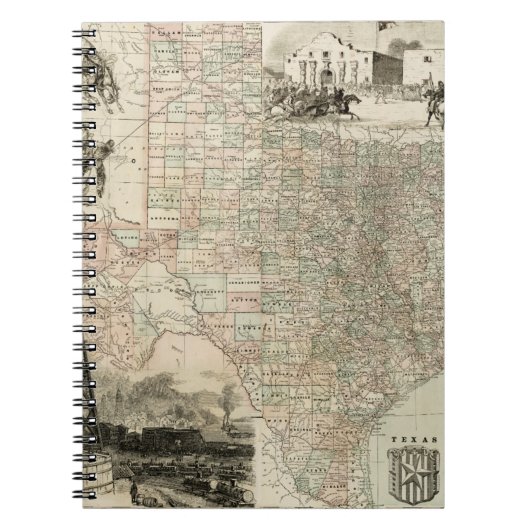 Kaart van Texas met County Borders Notitieboek (Voorkant)
