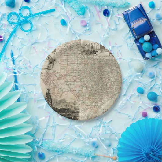 Kaart van Texas met County Borders Papieren Bordje (Feest)