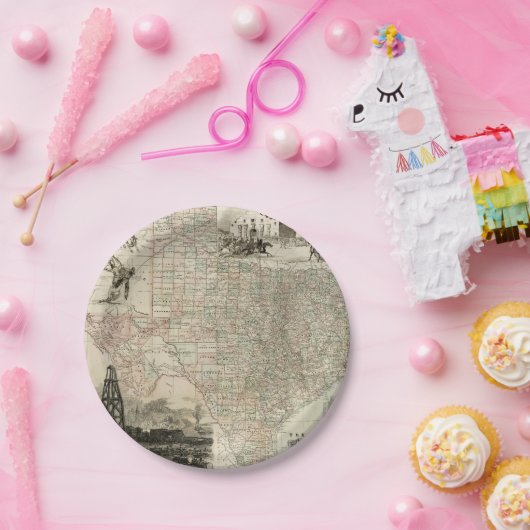 Kaart van Texas met County Borders Papieren Bordje (Feest)