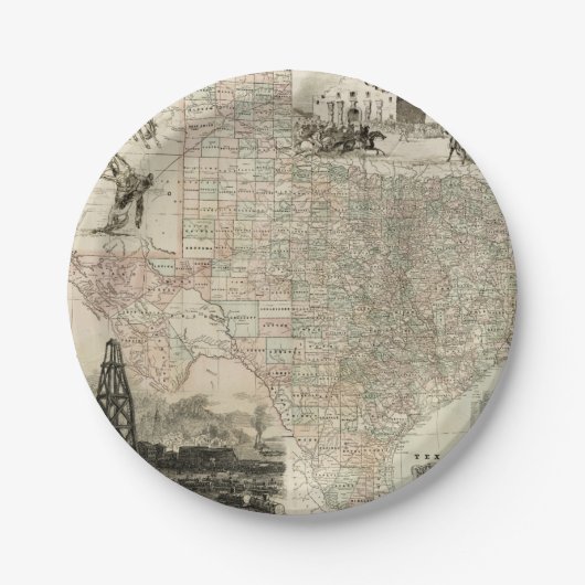 Kaart van Texas met County Borders Papieren Bordje (Voorkant)