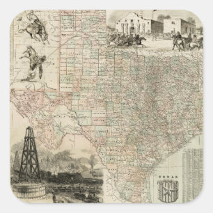 Kaart van Texas met County Borders Vierkante Sticker