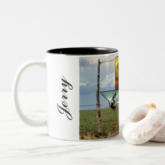 Kaart van Texas Pride en afbeelding van de staat P Tweekleurige Koffiemok (Met donut)