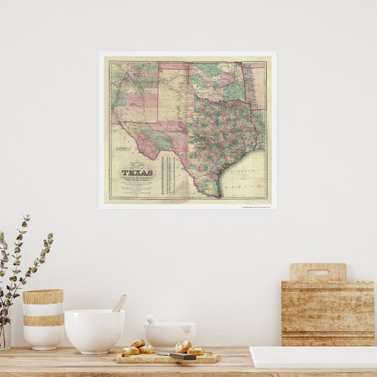 Kaart van Texas Territory door Colton 1872 Poster (Keuken)