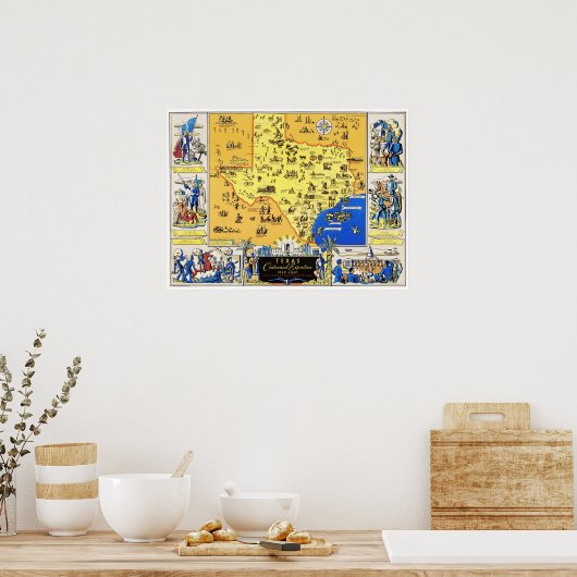 Kaart van Texas vanaf de honderdjarige tentoonstel Poster (Keuken)