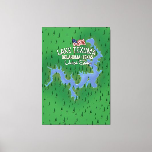 Kaart van Texoma meer USA. Canvas Afdruk (Voorkant)