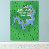 Kaart van Texoma meer USA. Canvas Afdruk (Insitu (Houten vloer))