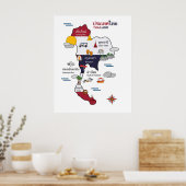 Kaart van Thailand Tourist Travel Art Poster (Keuken)