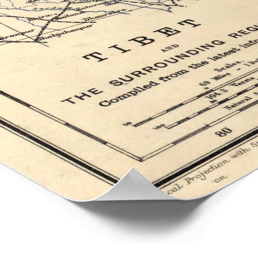  kaart van Tibet (1906) Poster (Hoek)