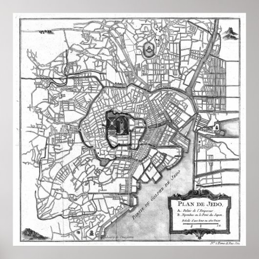  kaart van Tokio Japan (1752) BW Poster (Voorkant)