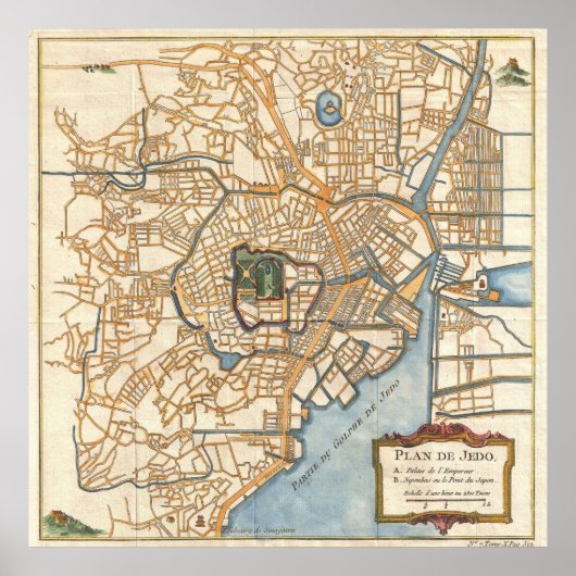  kaart van Tokio Japan (1752) Poster (Voorkant)