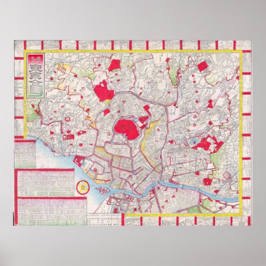 kaart van Tokio Japan (1880) Poster (Voorkant)