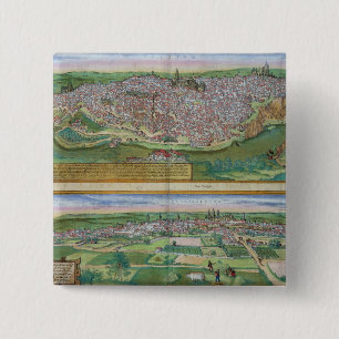Kaart van Toledo en Valladolid, van 'Civitates Orb Vierkante Button 5,1 Cm