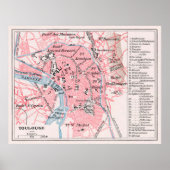  kaart van Toulouse Frankrijk (1900) Poster (Voorkant)
