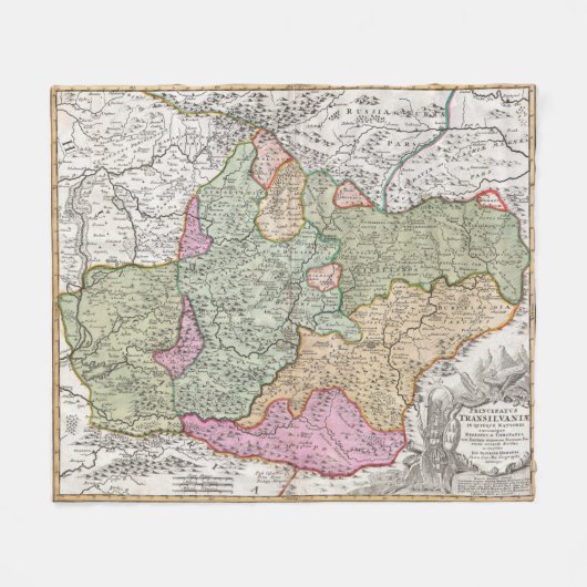 kaart van Transsylvanië (1720) Fleece Deken (Voorkant (Horizontaal))