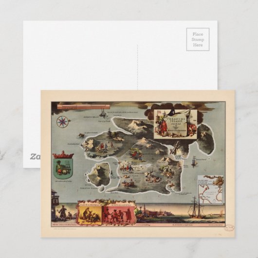 Kaart van Treasure Island door Robert Louis Steven (Voorkant / Achterkant)