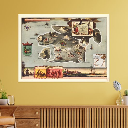 Kaart van Treasure Island door Robert Louis Steven Canvas Afdruk (Insitu (Woonkamer))