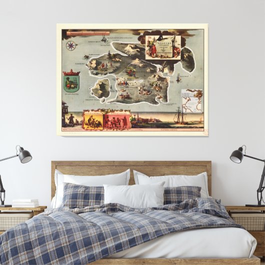 Kaart van Treasure Island door Robert Louis Steven Canvas Afdruk (Insitu (Slaapkamer))