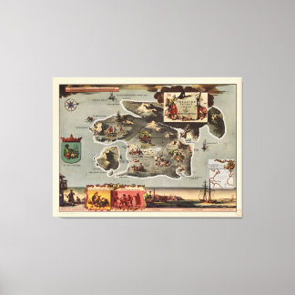 Kaart van Treasure Island door Robert Louis Steven Canvas Afdruk