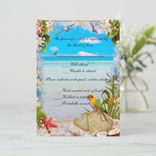 Kaart van Tropische Beach Floral Wedding Response (Staand voorkant)