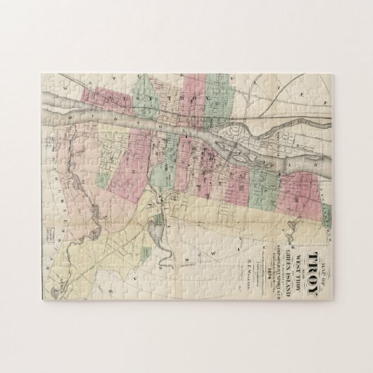  kaart van Troy NY (1874) Legpuzzel (Horizontaal)