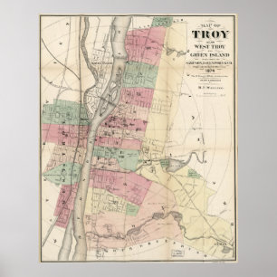 kaart van Troy NY (1874) Poster