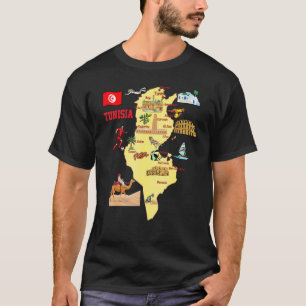 Kaart van Tunesië Landmarks Hoofdsteden Vlag Symbo T-shirt