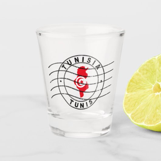 Kaart van Tunesië, poststempel, reistijd Shot Glas (Voorkant)