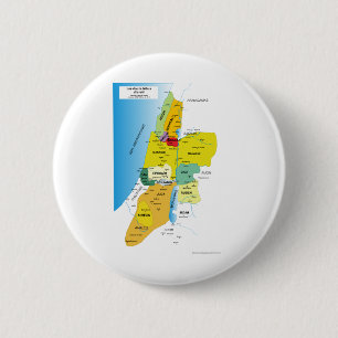 Kaart van twaalf stammen Israël van 1200 tot 1050  Ronde Button 5,7 Cm