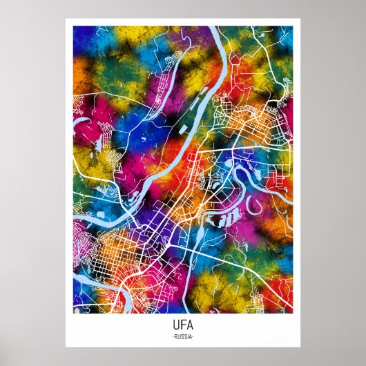 Kaart van Ufa Rusland Poster (Voorkant)