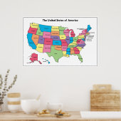 Kaart van USA gelabeld Kleur Poster (Keuken)