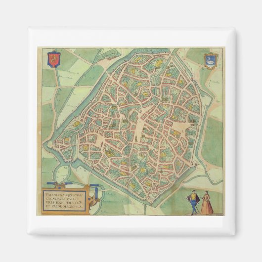 Kaart van Valencia, van "Civitates Orbis Terrarum" Magneet (Voorkant)