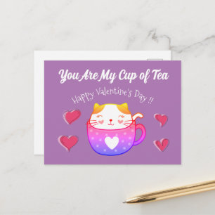 Kaart van valentijns met een kat in een theebeker