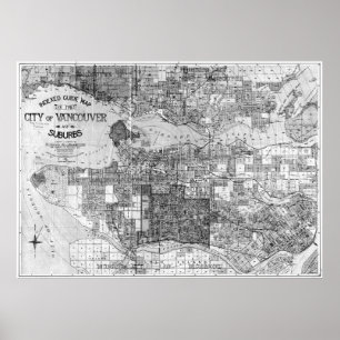  kaart van Vancouver Canada (1920) BW Poster