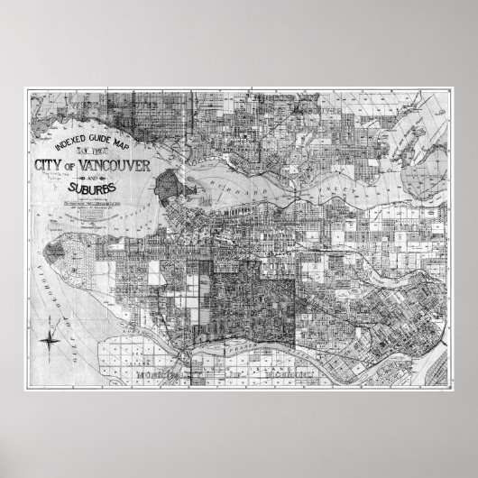  kaart van Vancouver Canada (1920) BW Poster (Voorkant)
