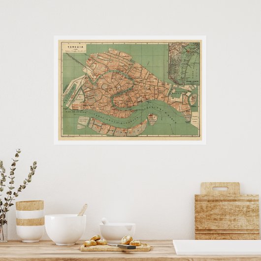 Kaart van Venetië, Italië rond 1886 Poster (Keuken)