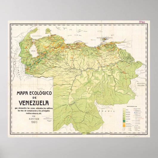  kaart van Venezuela (1920) Poster (Voorkant)