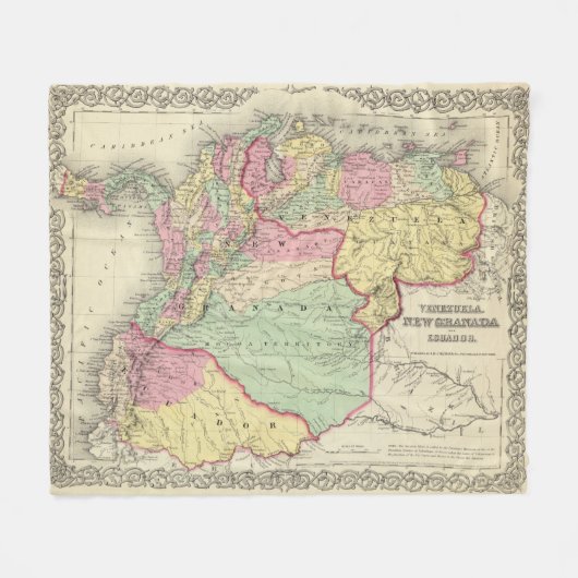  kaart van Venezuela, Ecuador, Colombia (1855) Fleece Deken (Voorkant (Horizontaal))