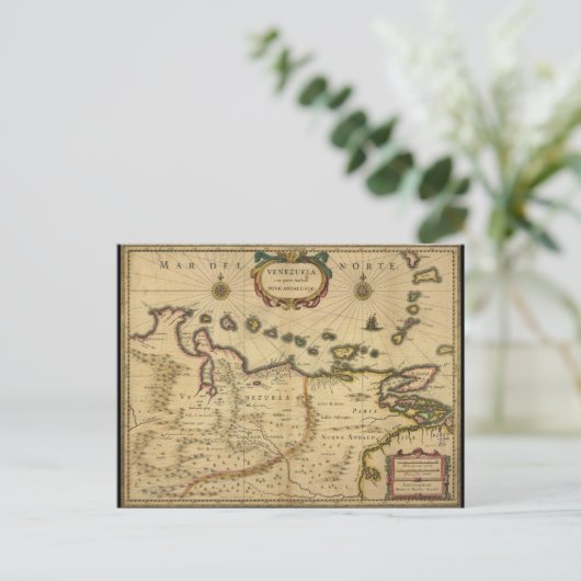 Kaart van Venezuela van Hendrik Hondius (1630) (Staand voorkant)