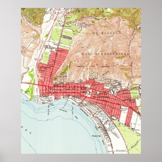  kaart van Ventura California (1951) Poster (Voorkant)