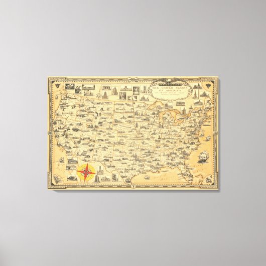 kaart van Verenigde Staten van Amerika US Canvas Afdruk (Voorkant)