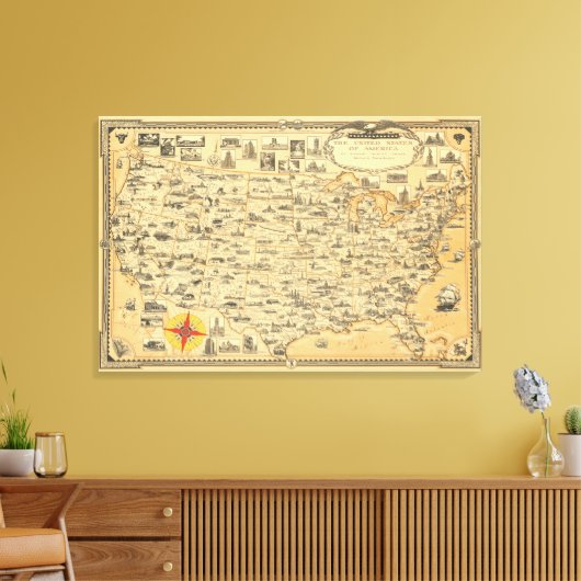 kaart van Verenigde Staten van Amerika US Canvas Afdruk (Insitu (Woonkamer))