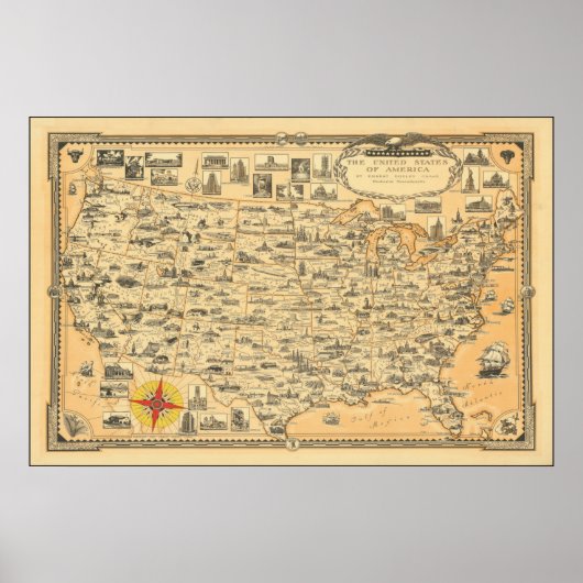  kaart van Verenigde Staten van Amerika US Poster (Voorkant)