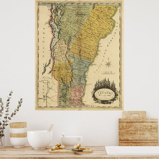  kaart van Vermont (1814) Poster (Keuken)