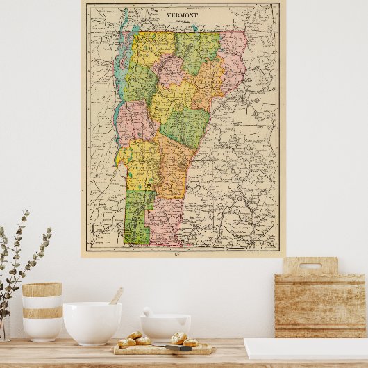 kaart van Vermont (1909) Poster (Keuken)