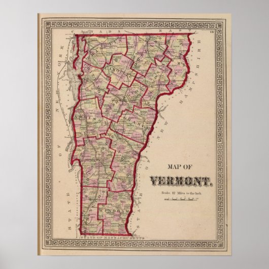 Kaart van Vermont Poster (Voorkant)