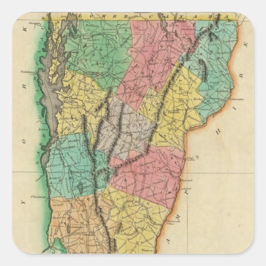 Kaart van Vermont Vierkante Sticker (Voorkant)