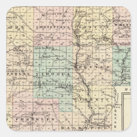 Kaart van Vernon County, Arcadia en Viroqua Vierkante Sticker (Voorkant)