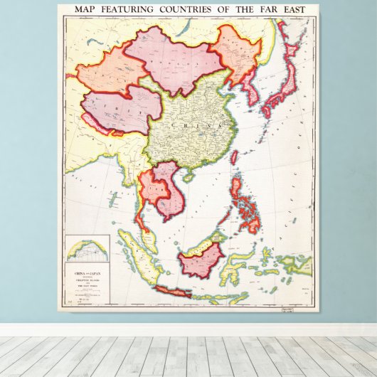 Kaart van Verre Oost-Azië (1932) Canvas Afdruk (Insitu (Houten vloer))