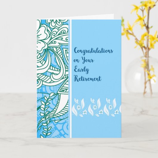 Kaart van vervroegde pensionering in blauw met blo (Gele Bloem)